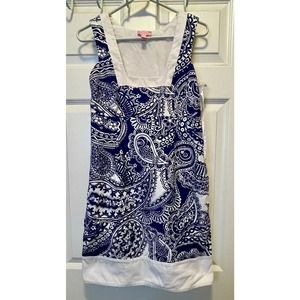 Lilly Pulitzer Blue White Paisley Fitted Sleeveless Zipper Close Dress Size 0